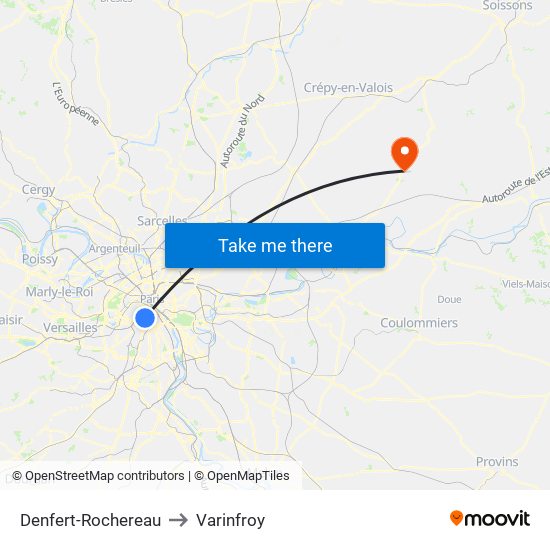 Denfert-Rochereau to Varinfroy map