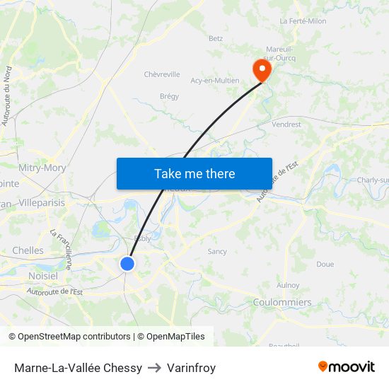Marne-La-Vallée Chessy to Varinfroy map