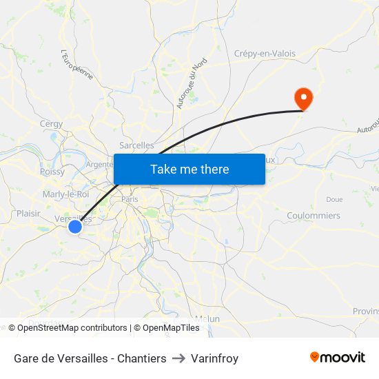 Gare de Versailles - Chantiers to Varinfroy map