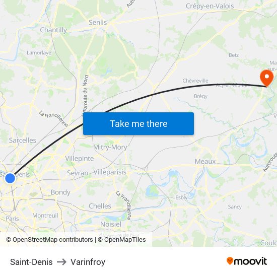 Saint-Denis to Varinfroy map
