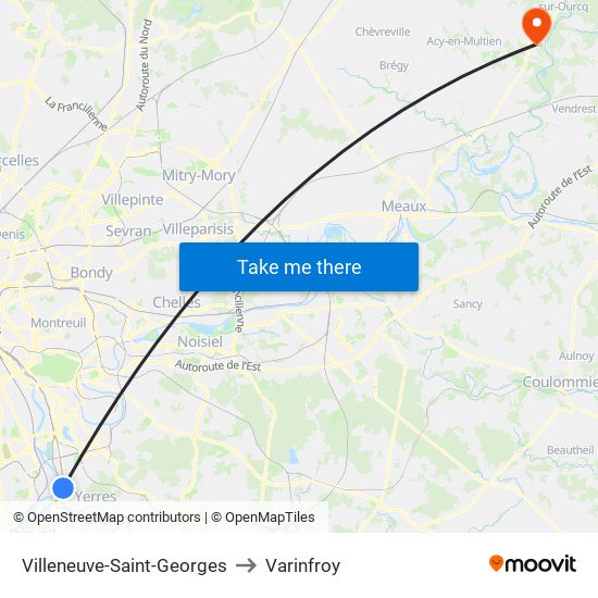 Villeneuve-Saint-Georges to Varinfroy map