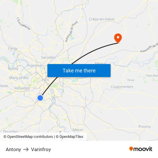Antony to Varinfroy map