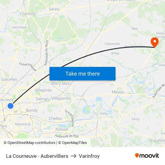 La Courneuve - Aubervilliers to Varinfroy map