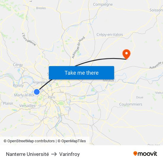 Nanterre Université to Varinfroy map