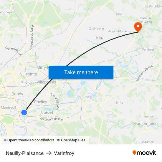 Neuilly-Plaisance to Varinfroy map