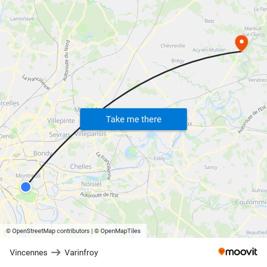 Vincennes to Varinfroy map