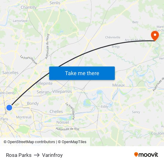 Rosa Parks to Varinfroy map
