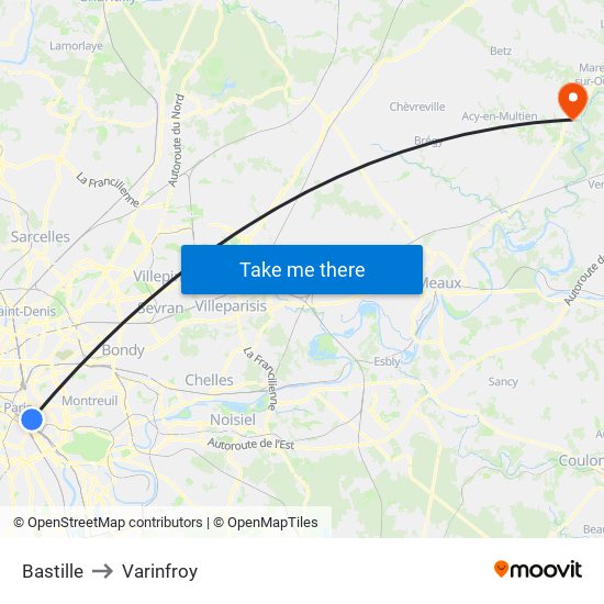 Bastille to Varinfroy map