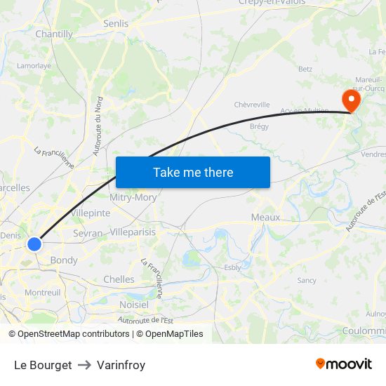 Le Bourget to Varinfroy map
