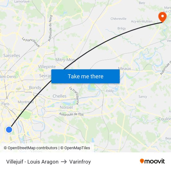 Villejuif - Louis Aragon to Varinfroy map