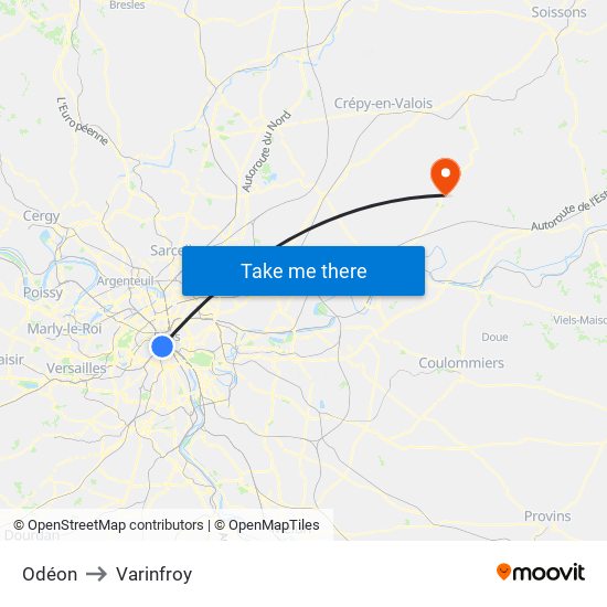 Odéon to Varinfroy map
