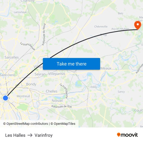 Les Halles to Varinfroy map