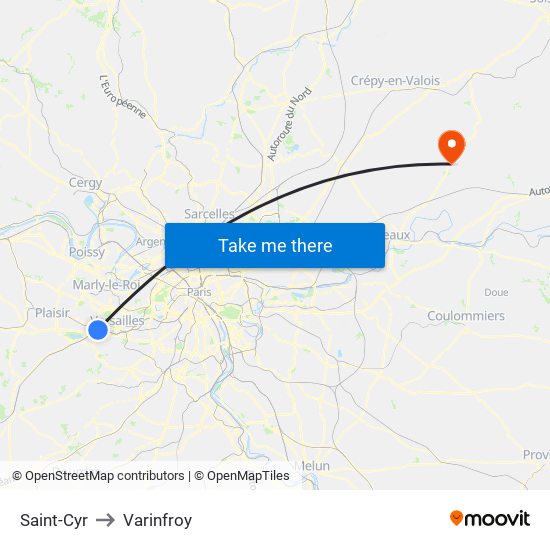 Saint-Cyr to Varinfroy map