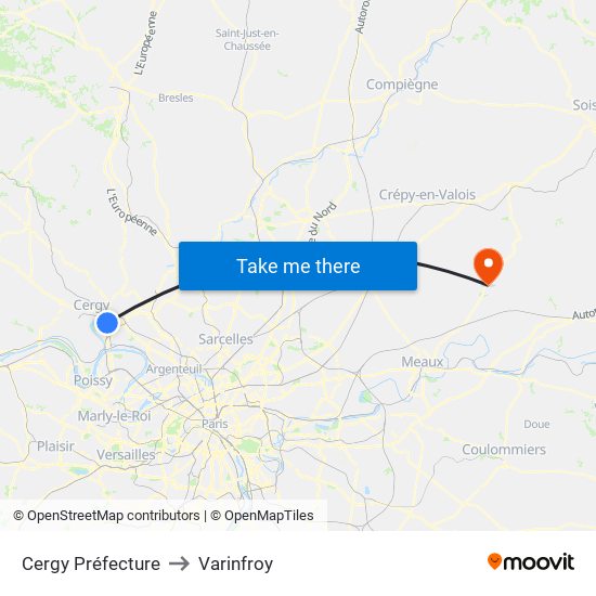 Cergy Préfecture to Varinfroy map