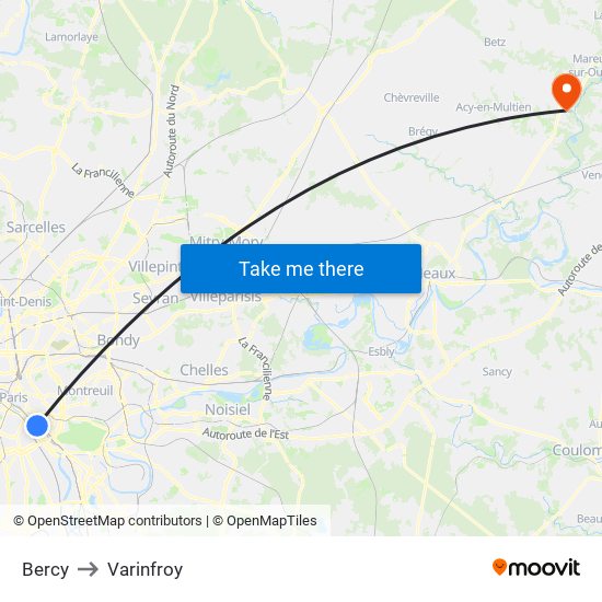 Bercy to Varinfroy map