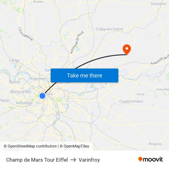 Champ de Mars Tour Eiffel to Varinfroy map
