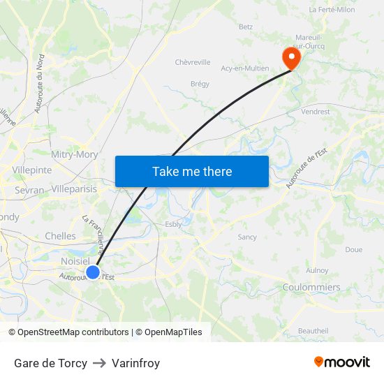Gare de Torcy to Varinfroy map