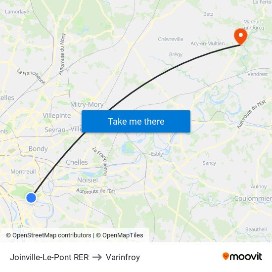 Joinville-Le-Pont RER to Varinfroy map