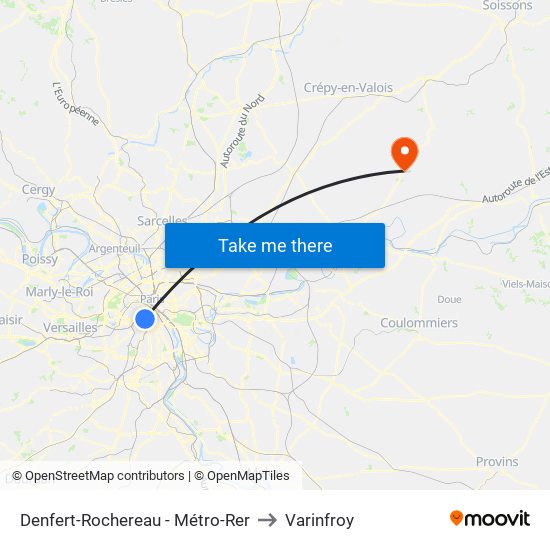 Denfert-Rochereau - Métro-Rer to Varinfroy map