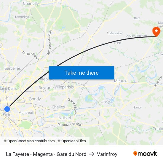 La Fayette - Magenta - Gare du Nord to Varinfroy map