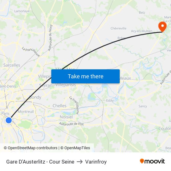 Gare D'Austerlitz - Cour Seine to Varinfroy map