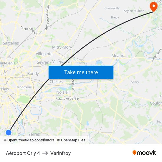 Aéroport Orly 4 to Varinfroy map