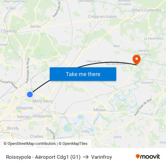 Roissypole - Aéroport Cdg1 (G1) to Varinfroy map