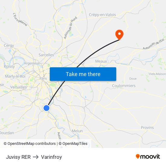 Juvisy RER to Varinfroy map