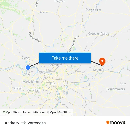 Andresy to Varreddes map