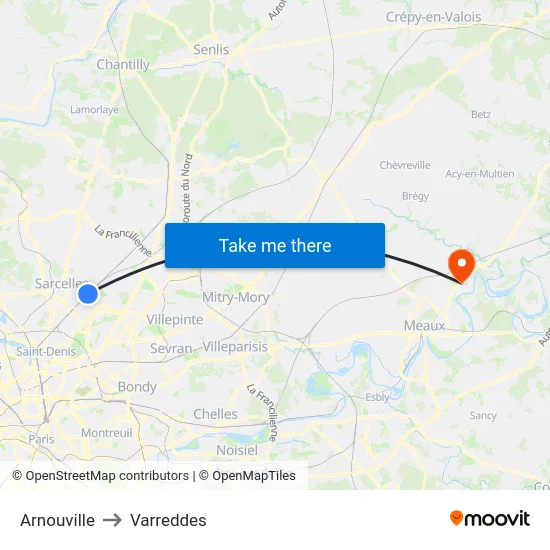 Arnouville to Varreddes map