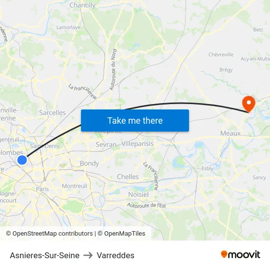 Asnieres-Sur-Seine to Varreddes map