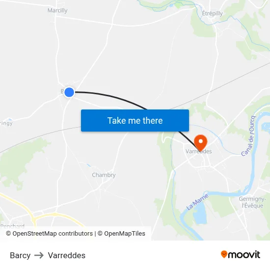Barcy to Varreddes map