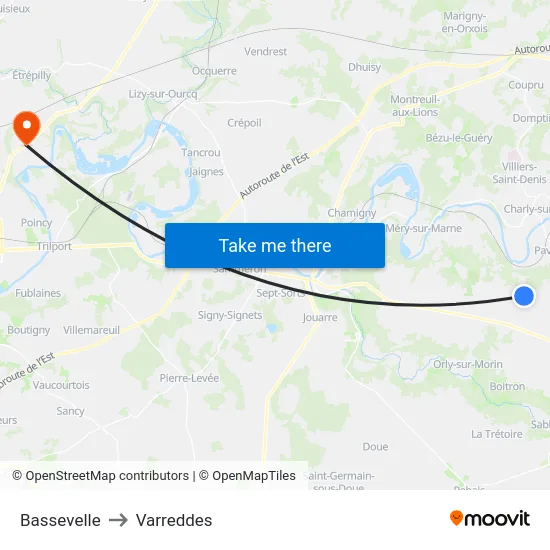 Bassevelle to Varreddes map