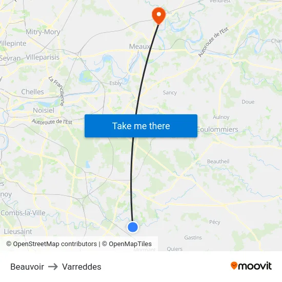 Beauvoir to Varreddes map