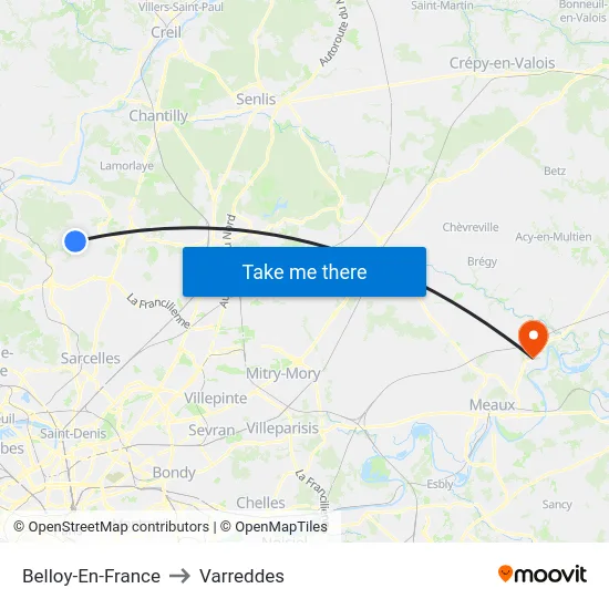 Belloy-En-France to Varreddes map