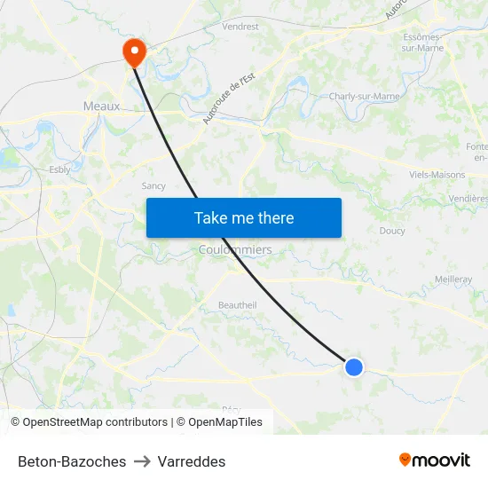 Beton-Bazoches to Varreddes map