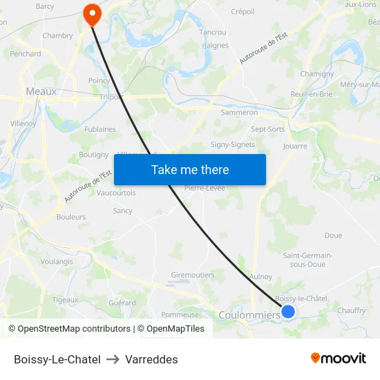 Boissy-Le-Chatel to Varreddes map