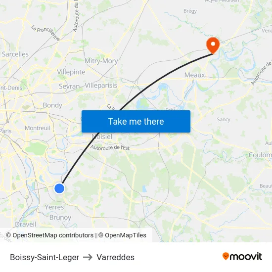 Boissy-Saint-Leger to Varreddes map