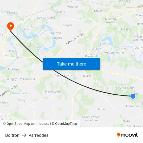 Boitron to Varreddes map