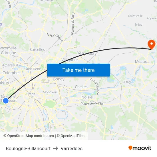 Boulogne-Billancourt to Varreddes map
