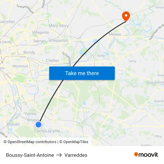 Boussy-Saint-Antoine to Varreddes map
