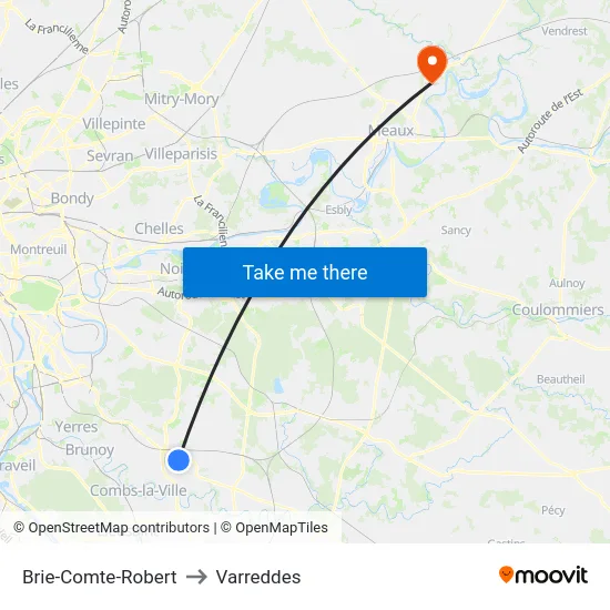 Brie-Comte-Robert to Varreddes map
