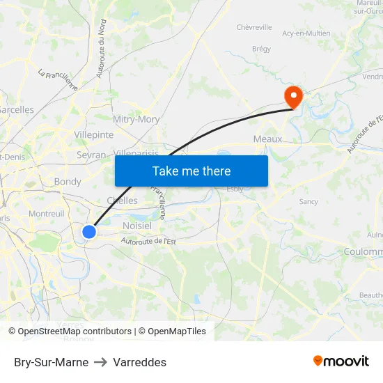 Bry-Sur-Marne to Varreddes map