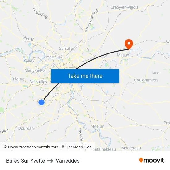 Bures-Sur-Yvette to Varreddes map