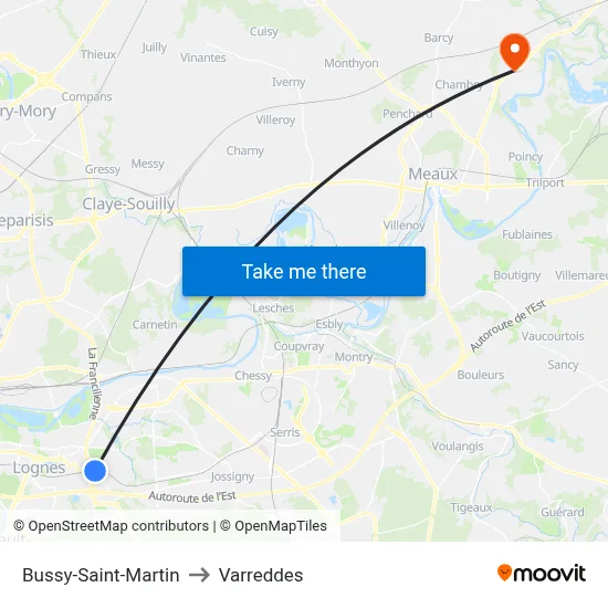 Bussy-Saint-Martin to Varreddes map