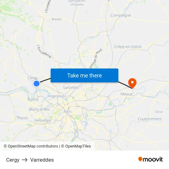 Cergy to Varreddes map