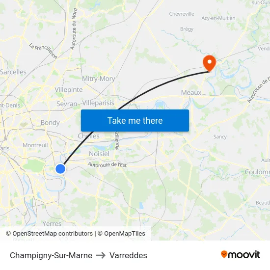 Champigny-Sur-Marne to Varreddes map