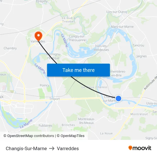 Changis-Sur-Marne to Varreddes map