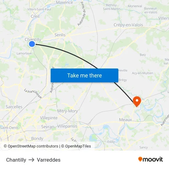 Chantilly to Varreddes map