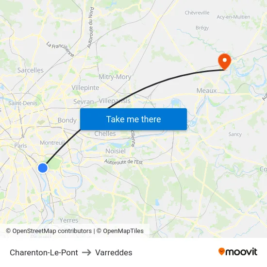 Charenton-Le-Pont to Varreddes map